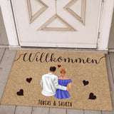 Personalisierte Fussmatte 70x50cm Willkommen für Paare mit Namen und Illustration von Love & Faith