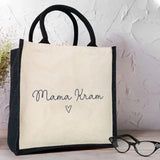 Jutetasche Natur schwarze Henkel "Mama Kram" personalisierte Geschenkidee zum Muttertag von Love & Faith