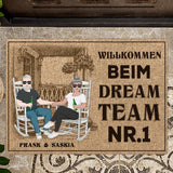 Willkommen beim Dream Team Fußmatte 70x50cm mit witzigem Spruch personalisiert gefertigt von Love & Faith
