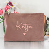 Personalisierte Samt Kosmetiktasche rosequartz rosemetallic zum selbst gestalten mit Namen mit Love & Faith