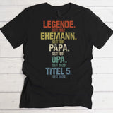 schwarzes T-Shirt für Männer mit persönlichem Aufdruck Legende, Ehemann, Papa individuelles Vatertagsgeschenk von Love & Faith