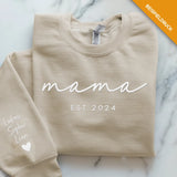 beiger Pullover personalisierbar Mama Slogan mit Kindernamen - gefertigt von Love & Faith