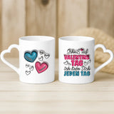 Weiße Tasse mit Herzhenkel und personalisiertem Namen – romantische Geschenkidee von Love & Faith