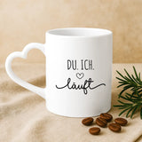 Weiße Tasse mit Herzhenkel und personalisiertem Namen – romantische Geschenkidee von Love & Faith