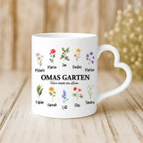 Weiße Tasse mit Herzhenkel und personalisiertem Namen – romantische Geschenkidee von Love & Faith