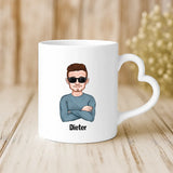 Weiße Tasse mit Herzhenkel und personalisiertem Namen – romantische Geschenkidee von Love & Faith