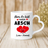 Weiße Tasse mit Herzhenkel und personalisiertem Namen – romantische Geschenkidee von Love & Faith