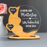 Personalisierter, herzförmiger Holzaufsteller mit 2 Namen und Spruch für Muttertag von Love & Faith