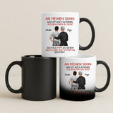 Magische Tasse mit Thermo-Farbwechsel für Vatertag mit Illustration und Namen – witzige Vatertag Geschenkidee von Love & Faith