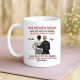 Weiße Tasse für Vatertag mit Illustration und Namen – Vatertag Geschenkidee von Love & Faith