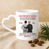 Weiße Tasse mit Herzhenkel für Vatertag mit Illustration und Namen – Vatertag Geschenkidee von Love & Faith