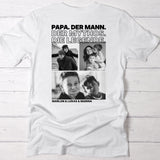weißes T-Shirt für Papa zum Vatertag mit Fotos und Kindernamen personalisiert von Love & Faith