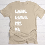 beiges T-Shirt Legende, Ehemann, Papa, Opa personalisierte Geschenkidee zum Vatertag von Love & Faith