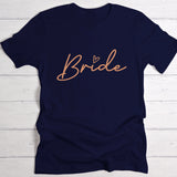 Navy T-Shirt Brustdruck "Bride" als personalisiertem Spruch als Hochzeitsgeschenkidee von Love & Faith
