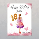 Happy Birthday Poster zum Personalisieren mit eigenem Text und individueller Illustration einer Frau in edlem Kleid gedruckt von Love & Faith