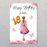 Happy Birthday Poster zum Personalisieren mit eigenem Text und individueller Illustration einer Frau in edlem Kleid - als Idee für Geldgeschenk zum Geburtstag -gedruckt von Love & Faith