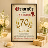 Personalisierte Urkunde zum 70. Geburtstag mit Goldenem Ehrenkranz und Siegel personalisierbar von Love & Faith
