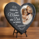 Personalisiert bedrucktes Schieferherz mit individuellem Foto und Spruch als Muttertagsgeschenk - gefertigt von Love & Faith