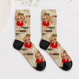Offizielle Lesesocken mit personalisierter Frau und "I love Books"-Spruch Größe 39-42 gedruckt von Love & Faith