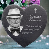 Liebe hört nicht auf - Personalisiertes Schieferherz als Andenken an geliebte Verstorbene
