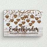 Leinwand im rustikalen Stil mit bis 16 Namen personalisieren für Großeltern und Eltern als Geschenkidee von Love & Faith