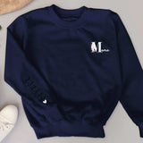 Blauer Sweater für Mama mit Kindernamen personalisierte Geschenkidee zum Muttertag von Love & Faith