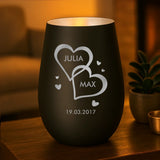 Personalisiertes Windlicht für Paare mit verschiedenen Motiven schwarz-silber von Love & Faith