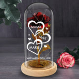 Ewige Rose im Glas LED Deko mit gedruckten Herzen mit Namen - personalisierte Geschenkidee von Love & Faith