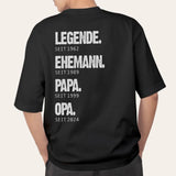 Schwarzes oversized T-Shirt mit Backprint für Papa mit Spruch personalisieren mit Love & Faith