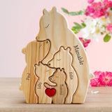 Personalisierte Holzbärenfamilien Puzzle Mutter und 4 Kinder zum Aufstellen mit Gravur von Love & Faith