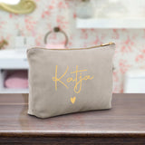 Personalisierte Samt moonstone Kosmetiktasche für MakeUp und Kosmetika mit Namen von Love & Faith