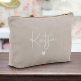 Personalisierte Samt moonstone silber Kosmetiktasche für MakeUp und Kosmetika mit Namen von Love & Faith