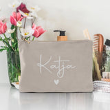 Personalisierte Samt moonstone silber Kosmetiktasche für MakeUp und Kosmetika mit Namen von Love & Faith