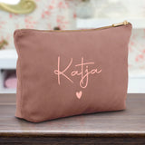 Personalisierte Samt Kosmetiktasche rosequartz rosemetallic zum selbst gestalten mit Namen mit Love & Faith