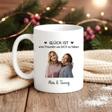 Weiße Fototasse individuell gestalten für Freundinnen Geschenk mit Love & Faith