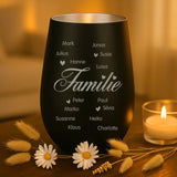 schwarz-silbernes Windlicht mit personalisierter Familiengravur von Love & Faith