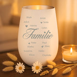weiß-silbernes Windlicht mit personalisierter Familiengravur von Love & Faith