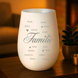 weiß-silbernes Windlicht mit personalisierter Familiengravur von Love & Faith