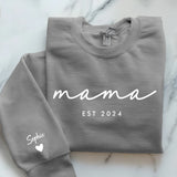 grauer Pullover personalisierbar Mama Slogan mit Kindernamen - gefertigt von Love & Faith