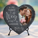 Foto Schieferherz mit personalisiertem Aufdruck - UV-beständig und wetterfest - als Geschenk zum Jahrestag von Love & Faith