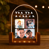 rundes LED Licht mit Holzsockel mit eigenen Farbfotos als Geschenk zum Vatertag personalisiert von Love & Faith