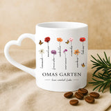 Weiße Tasse mit Herzhenkel und personalisiertem Namen – romantische Geschenkidee von Love & Faith