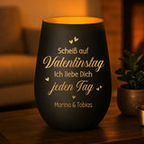 Personalisiertes schwarz-goldenes Windlicht für Paare zum Valentinstag