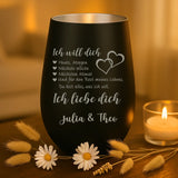 schwarz-silber Windlicht graviert mit "Ich liebe dich" als Geschenk für Partner mit Love & Faith personalisiert
