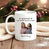 Weiße Fototasse individuell gestalten für Freundinnen Geschenk mit Love & Faith