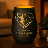 schwarz-gold Windlicht graviert mit "Ich liebe dich" als Geschenk für Partner mit Love & Faith personalisiert