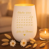 Weiß-goldenes Personalisiertes Windlicht für Paare mit Kalender des Jahrestags von Love & Faith
