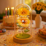 Personalisierte Ewige Sonnenblume im Glas "Scheiß auf Muttertag" als Muttertagsgeschenk gefertigt von Love & Faith
