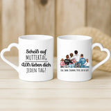 Weiße Tasse mit Herzhenkel und personalisiertem Namen – romantische Geschenkidee von Love & Faith