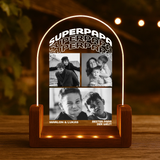 runder LED Aufsteller Portrait mit Holzsockel mit eigenen Fotos personalisiert von Love & Faith